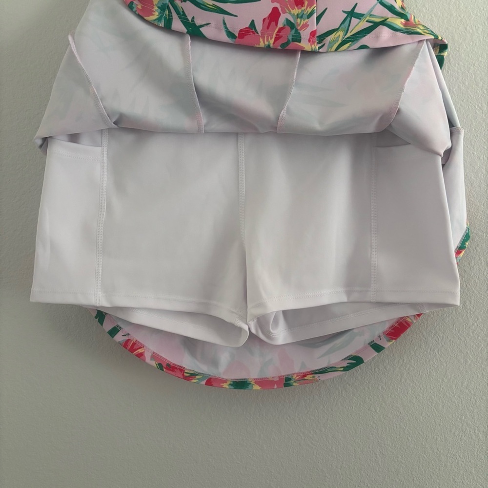 VOGO Athletica Tropical Floral Skort Pink Active Skirt w/ Built-In Shorts Size L - Picture 7 of 9